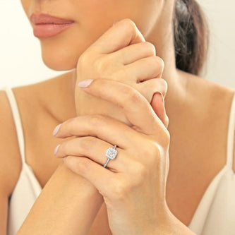 0.75 CT Asscher Cut Halo Moissanite Engagement Ring - crownmoissanite