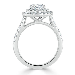 0.75 CT Round Cut Double Halo Moissanite Engagement Ring With Pave Setting - crownmoissanite