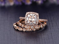 1.50 CT Cushion Cut Halo Moissanite Bridal Ring Set - crownmoissanite