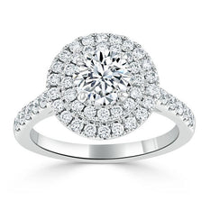 0.75 CT Round Shaped Moissanite Double Halo Engagement Ring - crownmoissanite