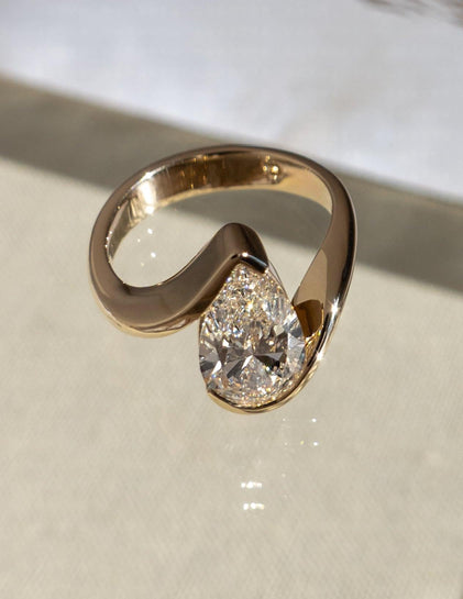 1.0- 2.50 CT Pear Shaped Moissanite Bypass Style Engagement Ring