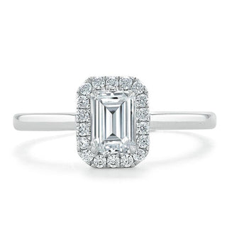 0.75 CT Emerald Cut Halo Moissanite Engagement Ring - crownmoissanite